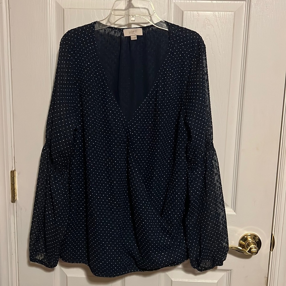 Loft outlet navy blue polka dot top
